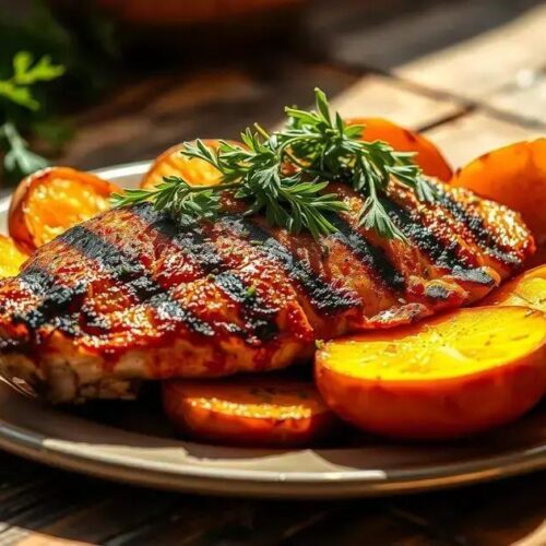 Frango grelhado com batata-doce