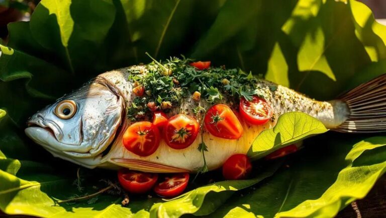 Receita de peixe assado na folha de bananeira: fácil e aromática 2 Peixe assado na folha de bananeira